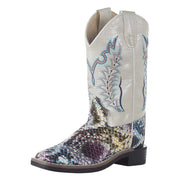 Children's Multi Colored Snake Print Cream Shaft Boot