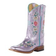 Kid's Pink Metallic Rose Garden Square Toe Boot
