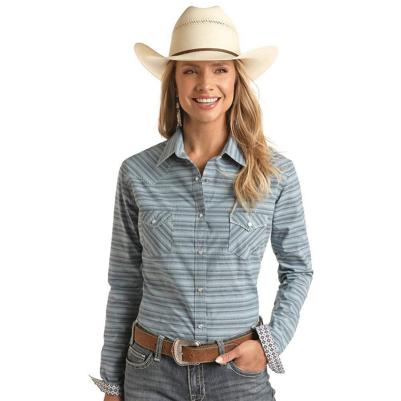 Panhandle Women's Blue Serape Stripe Snap Shirt