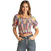 Rock & Roll Denim Cowgirl Color Blocked Blouse