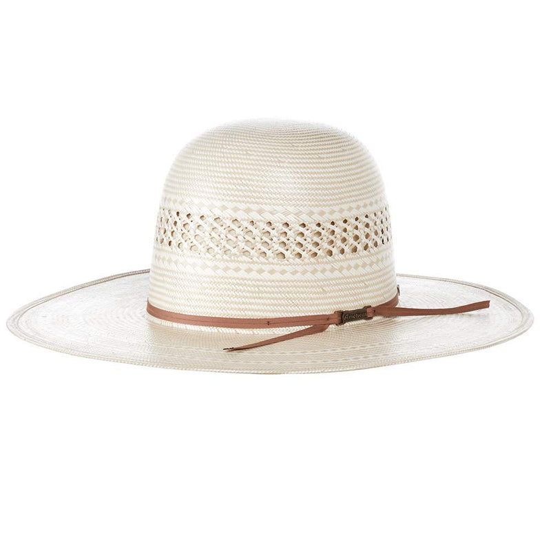 American Hats AHC 7700 Fancy Vent with Two Tone Ivory and Tan 4 1/4in. Brim Round Oval Open Crown Cowboy Hat