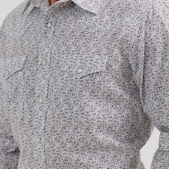 Wrangler Mens 20X Grey/White Print Long Sleeve Snap Shirt