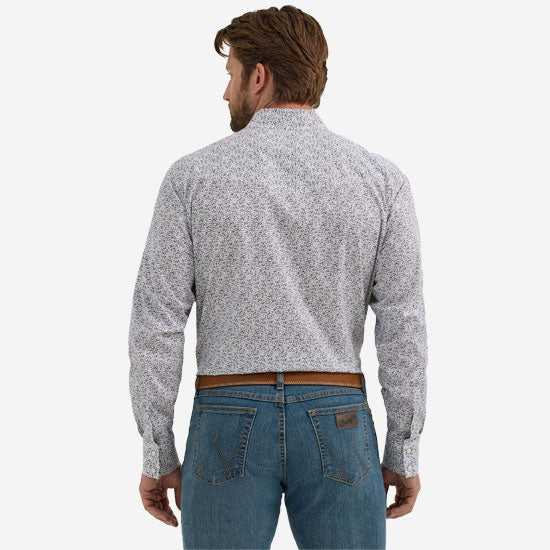 Wrangler Mens 20X Grey/White Print Long Sleeve Snap Shirt