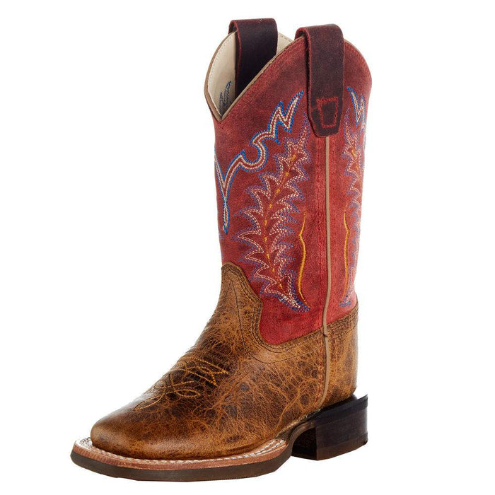 Childrens Brown w/Red Shaft Square Toe Cowboy Boot