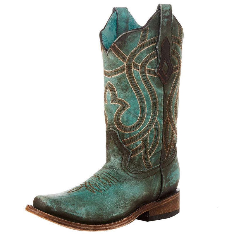 Women`s Turquoise Brown 12" Square Toe Boot