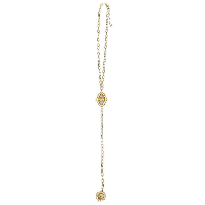 & Gold Lariat Style Necklace with Concho