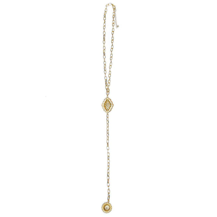 & Gold Lariat Style Necklace with Concho