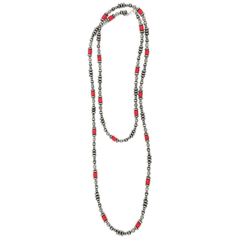 & Faux Navajo Pearl and Red Bead Necklace