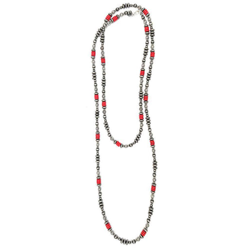 & Faux Navajo Pearl and Red Bead Necklace