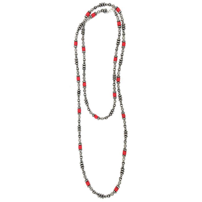 & Faux Navajo Pearl and Red Bead Necklace