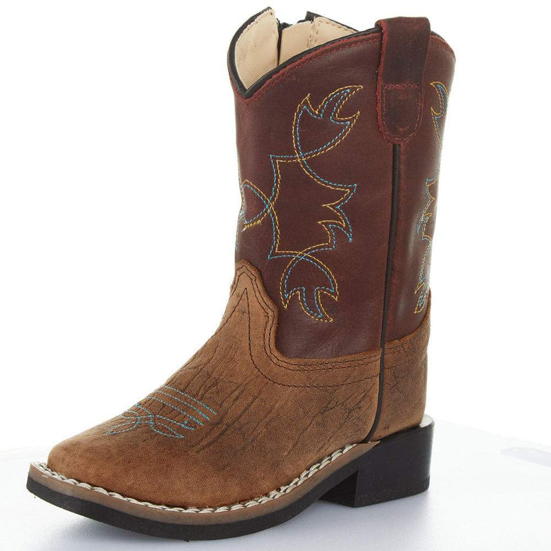 Toddler's Burnt Red Waxy Top and Brown Bull Hide Foot Boot