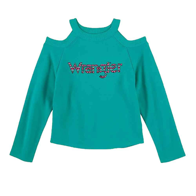 Girl's Teal Southwestern Logo Cold Shoulder Top