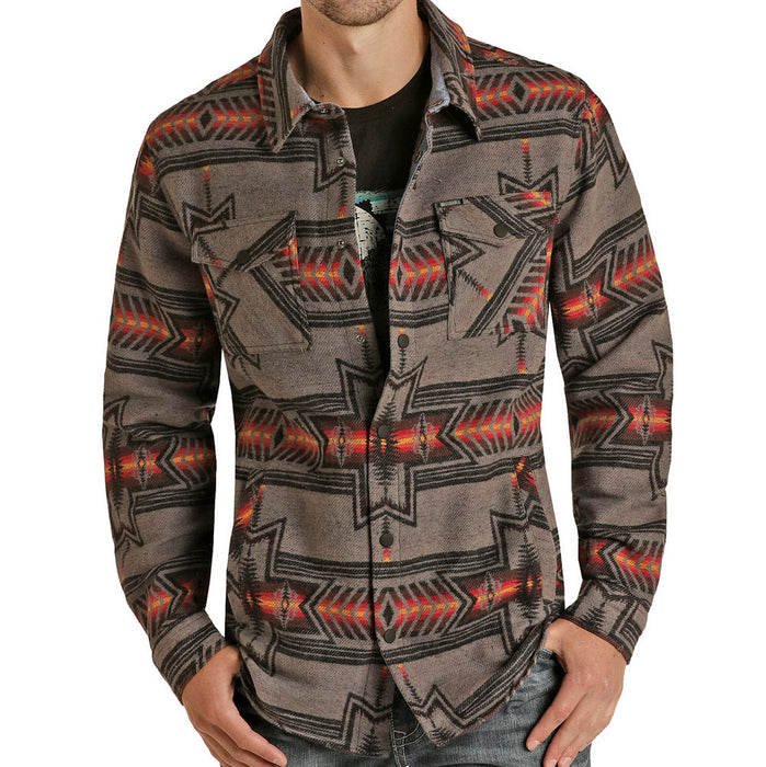 Brushed Cotton Dark Aztec Jacquard Shirt Jacket