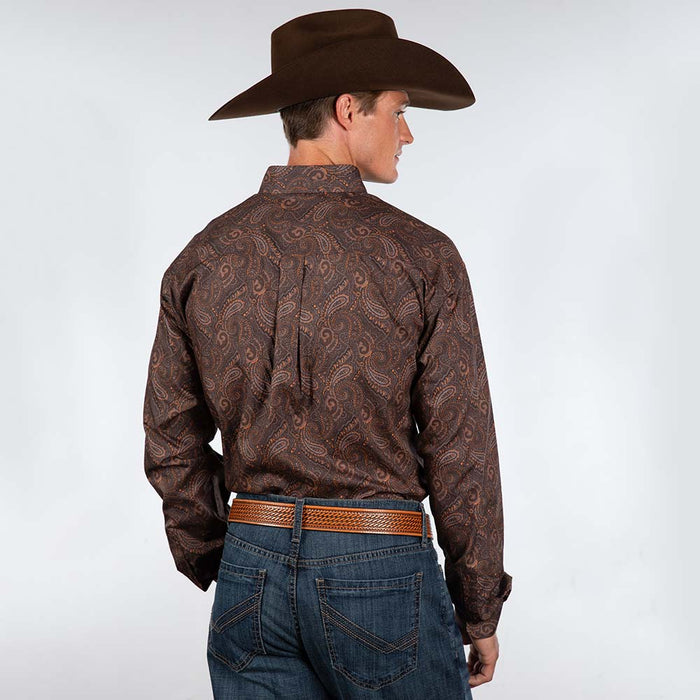 Cinch Mens Brown Paisley Print Long Sleeve Button Down Shirt