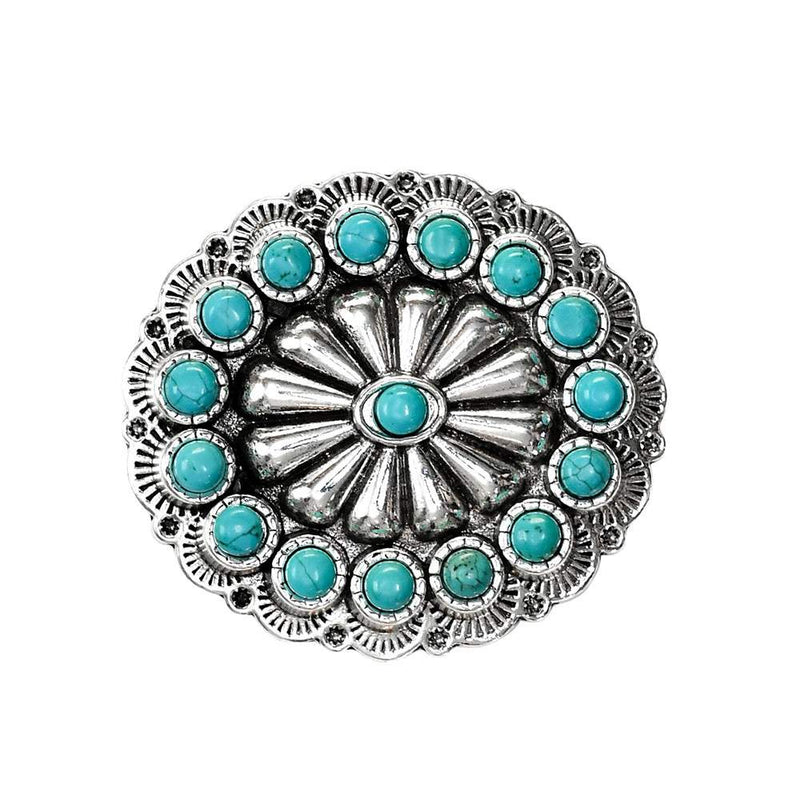 Women's & Turquoise Silver Round Concho Belt Buckle