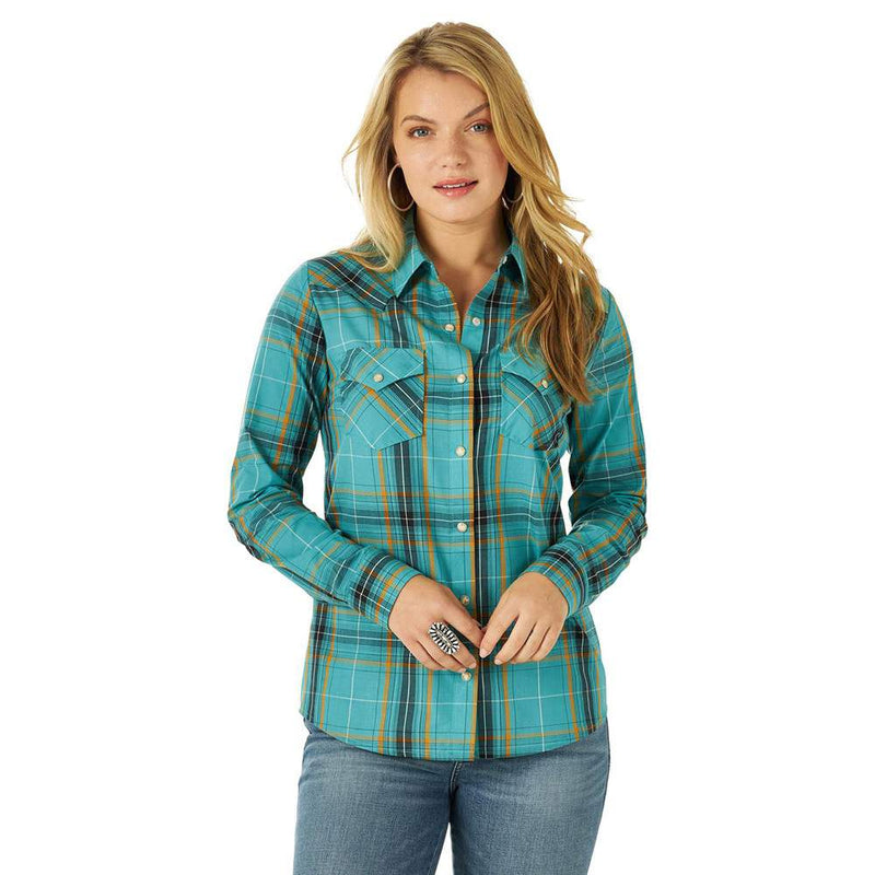 Women's Essential Teal Plaid Snap Shirt