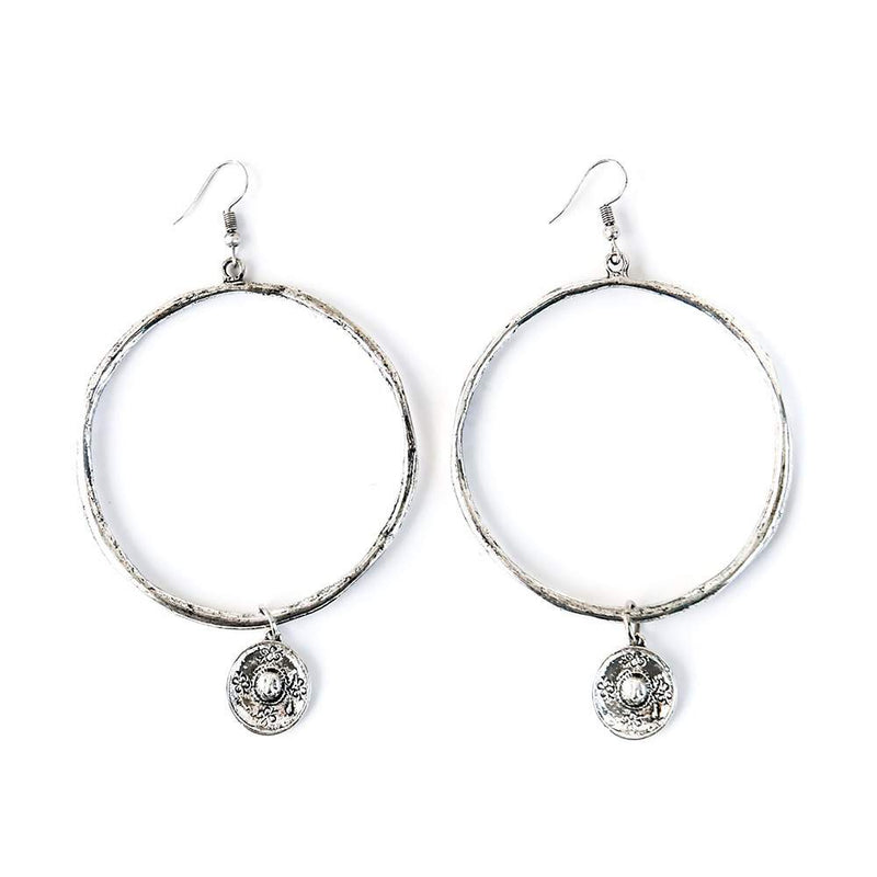 Silver Hammered Hoop Earrings