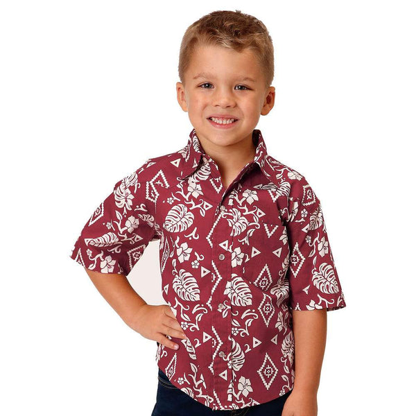 Roper Boy's Red Tropical Short Sleeve Snap