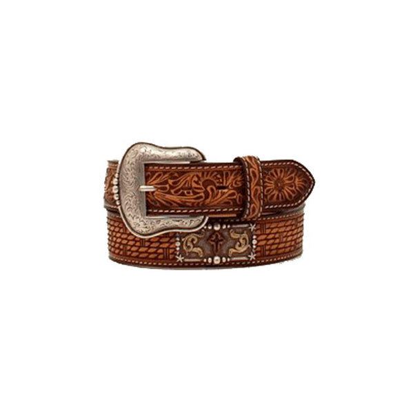 Men's 3D Tooled Belt with Rectangular Conchos