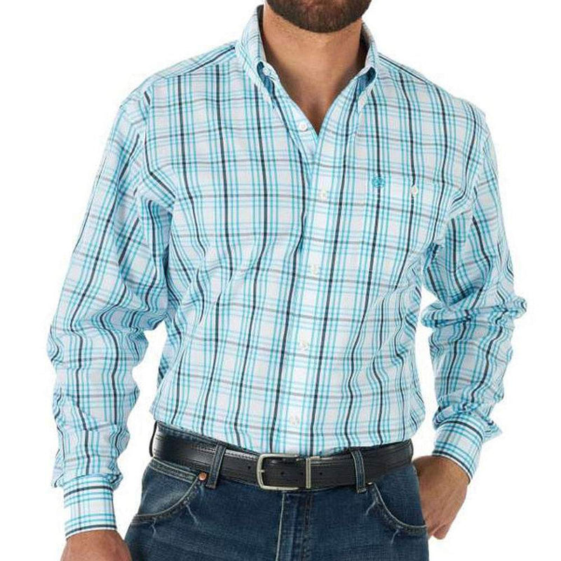 Men's Classic Fit teal Plaid Button Shirt