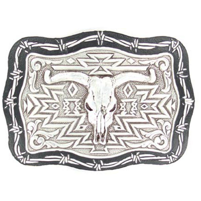 M&F Silver and Black Skull Head Buckle