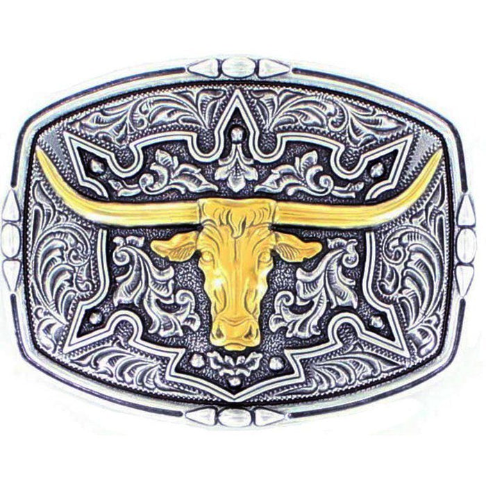 M&F Silver and Gold Longhorn Head Buckle