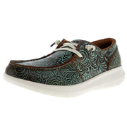 Women's Vintage Turquoise Floral Embossed Hilo Casual