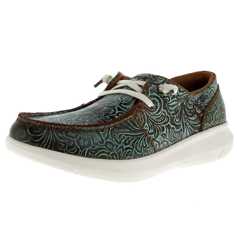 Women's Vintage Turquoise Floral Embossed Hilo Casual