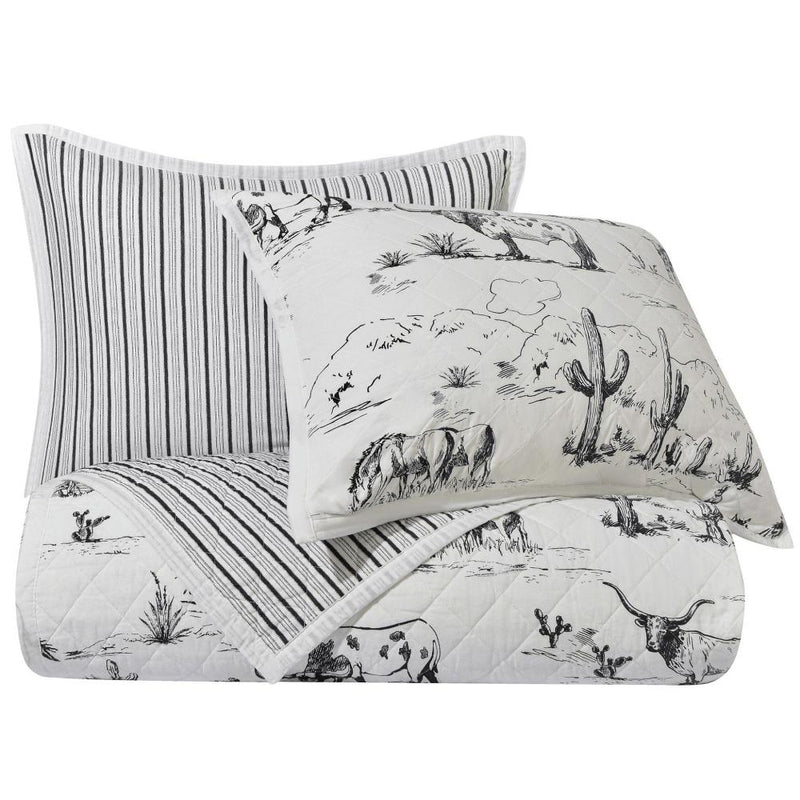 Full/Queen Ranch Life Western Toile Reversible Quilt Set