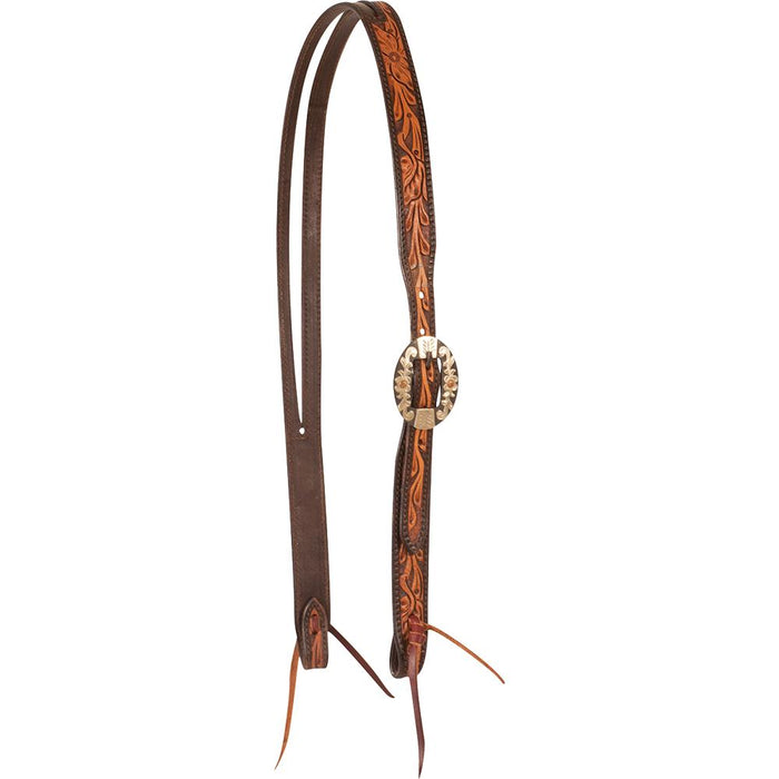 Two Tone Floral Tooled Split Ear Headstall