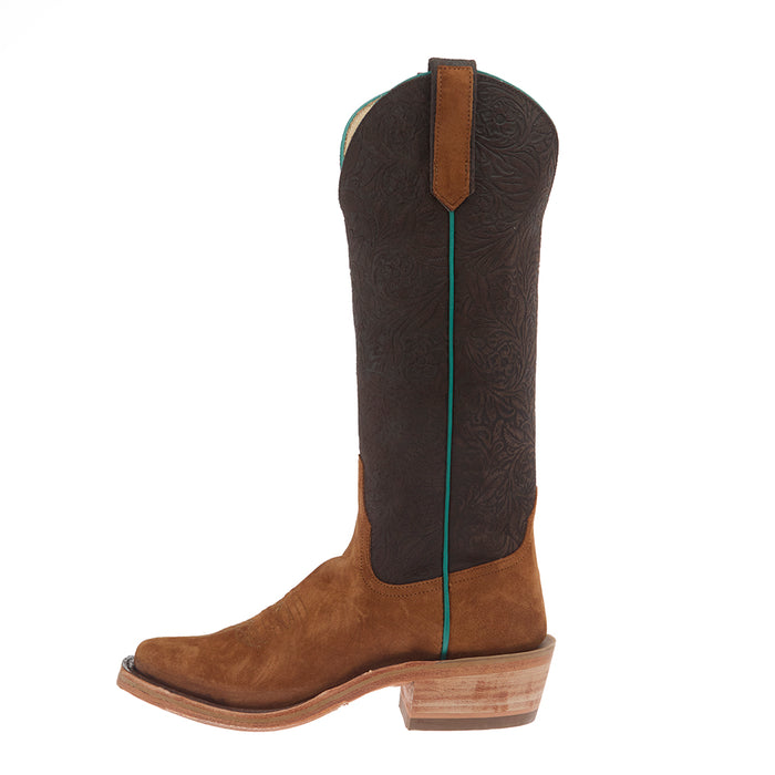 Rios Of Mercedes Women's Ride Ready Hickory Smoked Bacon Vamp 15In Chocolate Floral Suede Top Boot