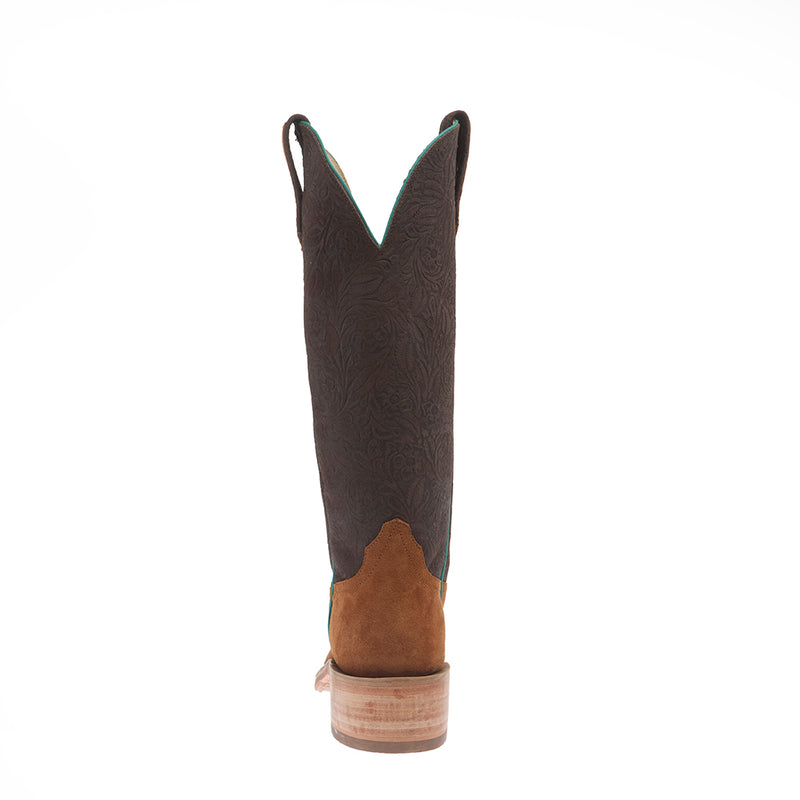Rios Of Mercedes Women's Ride Ready Hickory Smoked Bacon Vamp 15In Chocolate Floral Suede Top Boot
