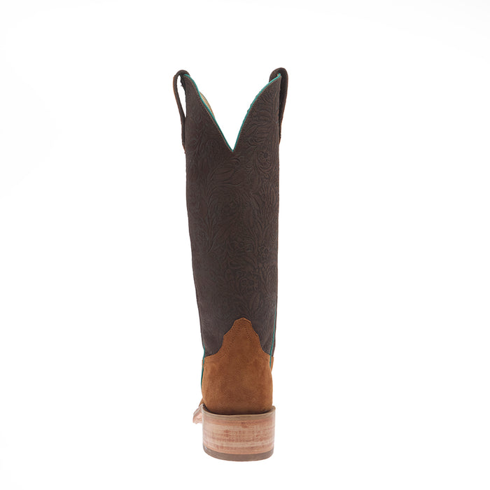 Rios Of Mercedes Women's Ride Ready Hickory Smoked Bacon Vamp 15In Chocolate Floral Suede Top Boot