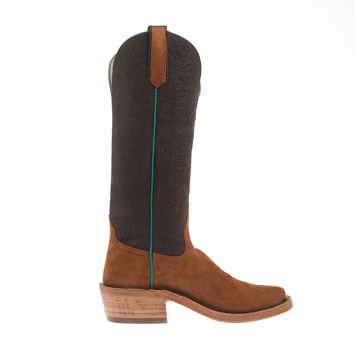 Rios Of Mercedes Women's Ride Ready Hickory Smoked Bacon Vamp 15In Chocolate Floral Suede Top Boot