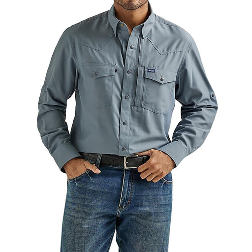 Cowboy Cut® Firm Finish Long Sleeve Western Snap Solid Work Shirt in  Chambray Blue