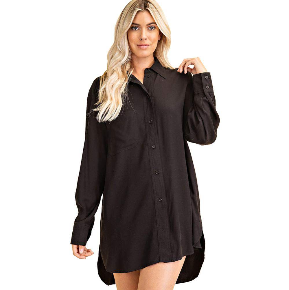 Glam Women's Black Oversized Button Shirt