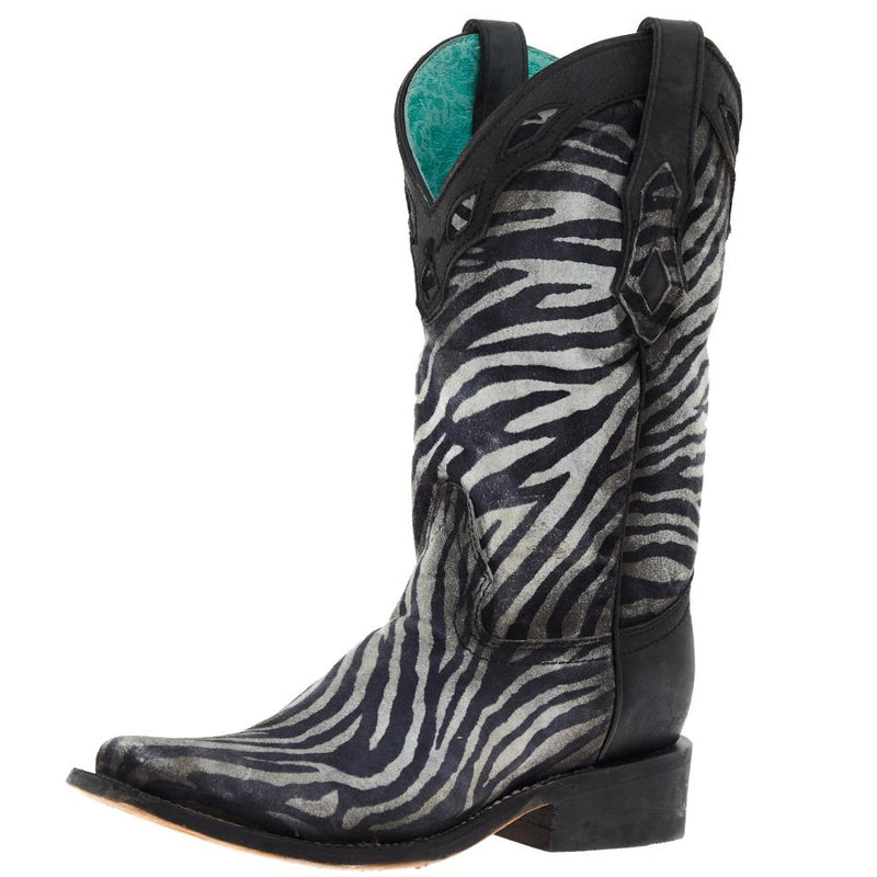 Women`s White Black Zebra Print 11in. top Boot