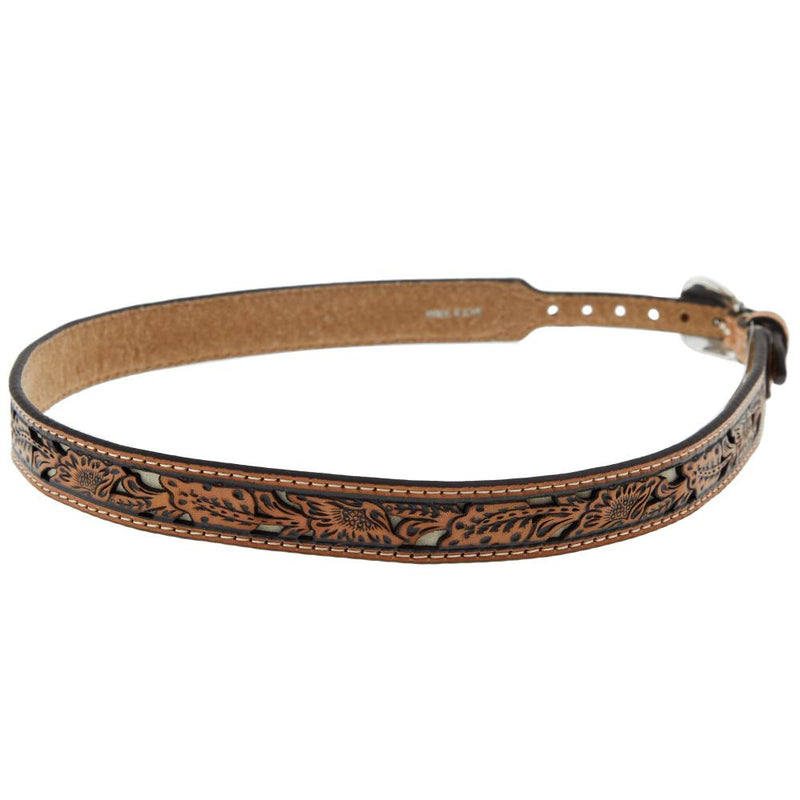 MF 3/4" Floral Tooled with White Underlay Hat Band
