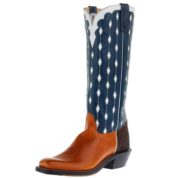 Olathe Boot Company Men`s Cognac Yucatan 15in Navy Blue Top Boot Size 12B