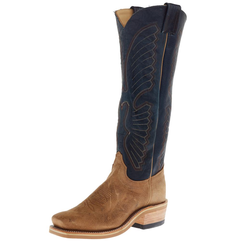 Olathe Boot Company Men`s Sand Angry Elk 16in Indigo Navajo Bison Top