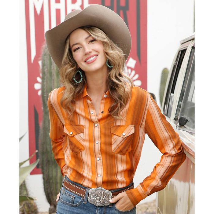Women's Orange Snap Shirt