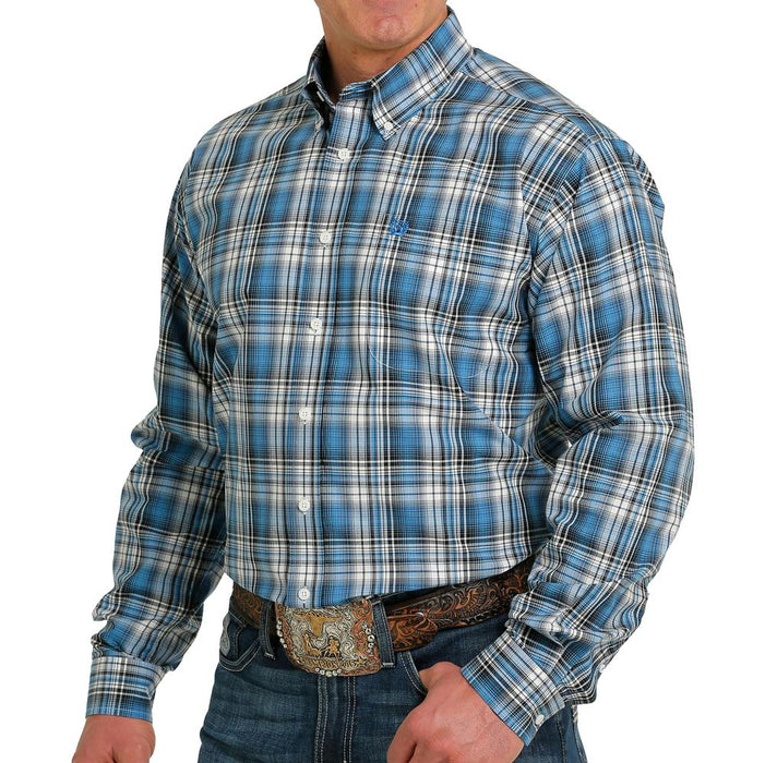 Men's Blue Plaid Button-Down Shirt