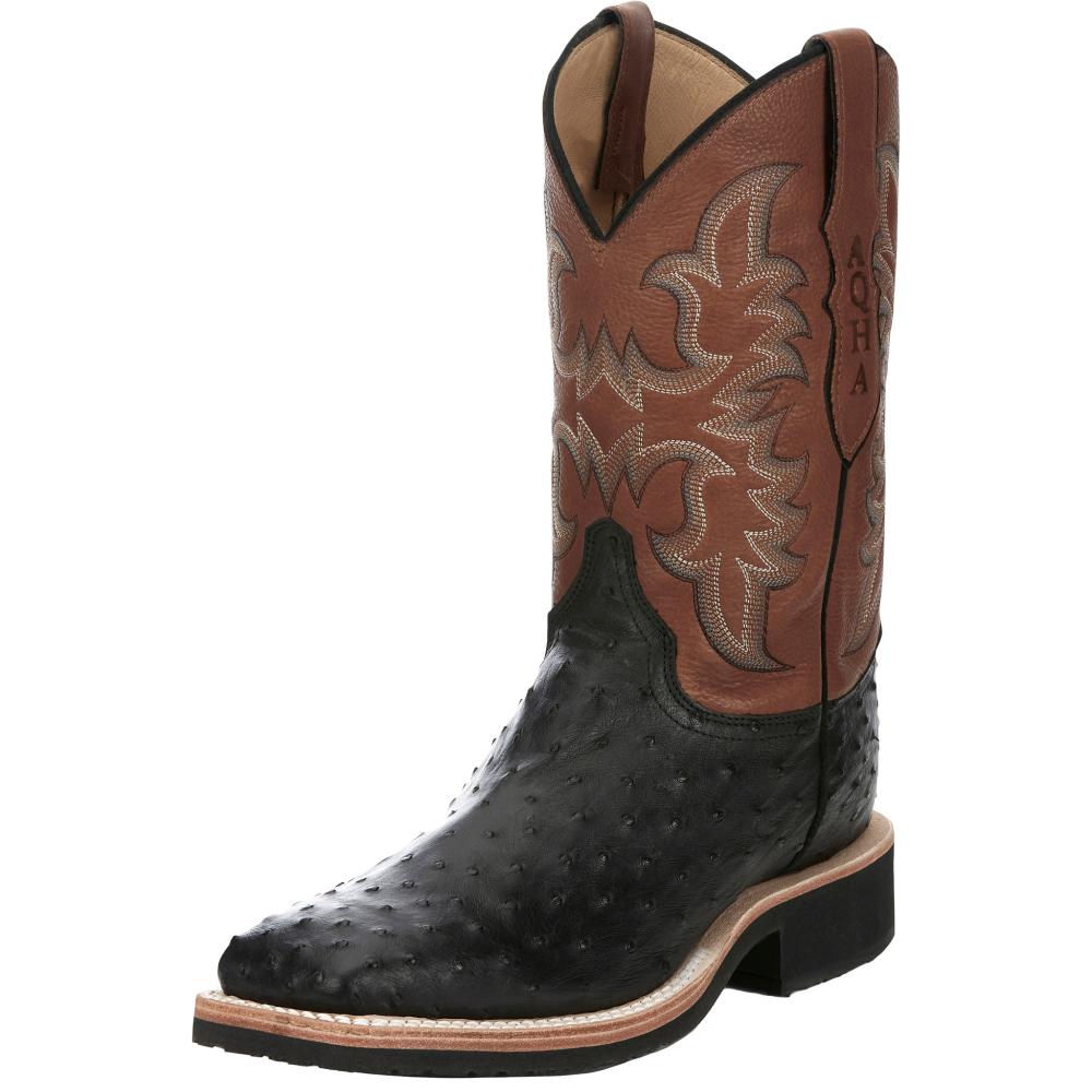 Justin Boots Men's AQHA Drover Black Full Quill Ostrich 11 In Oak Cowh
