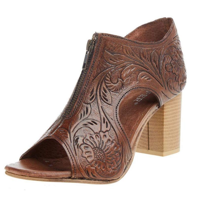 Women`s Brown Tooled Leather Heel
