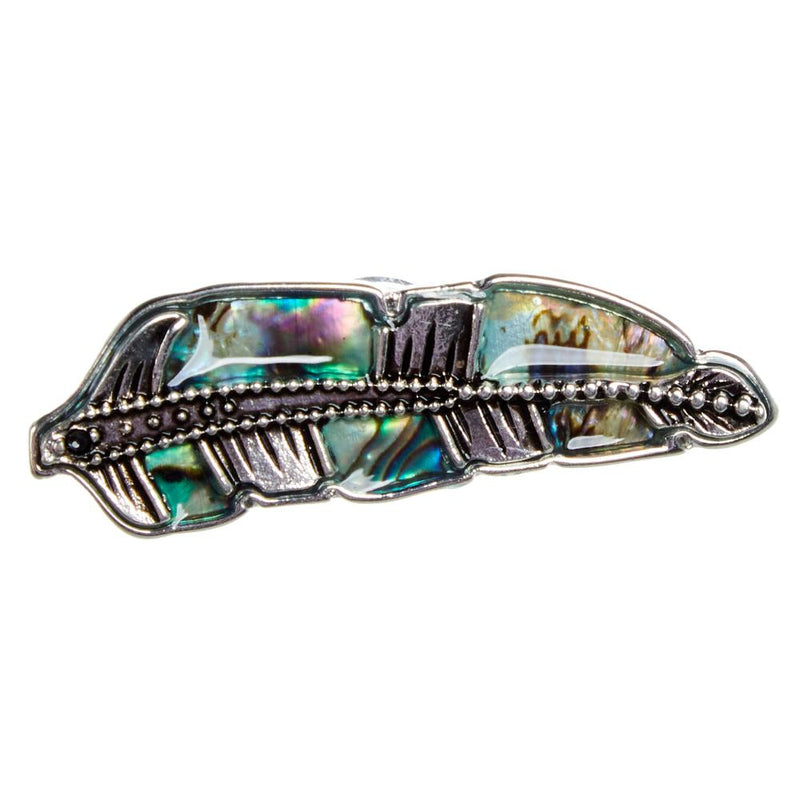 Feather Hat Pin with Shell Inlay
