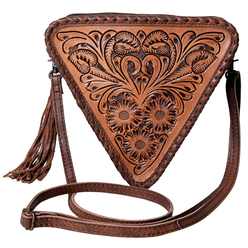 The Arena handtooled leather fringe purse over the shoulder hand