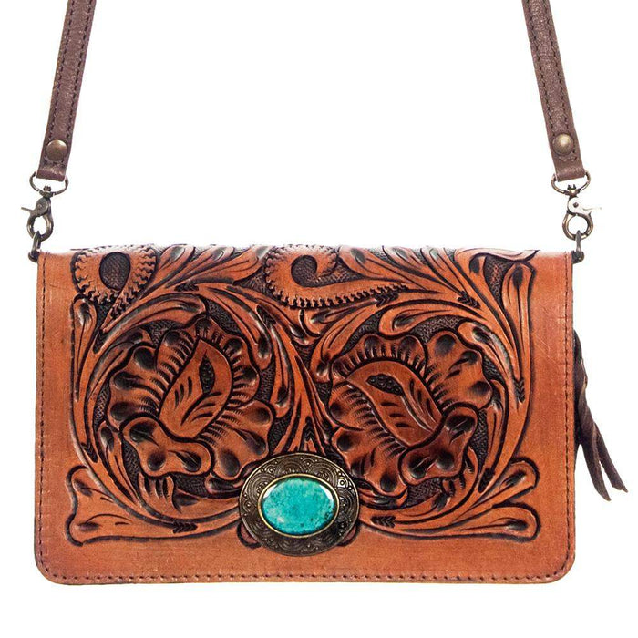 Floral Tooled Crossbody Organizer Purse