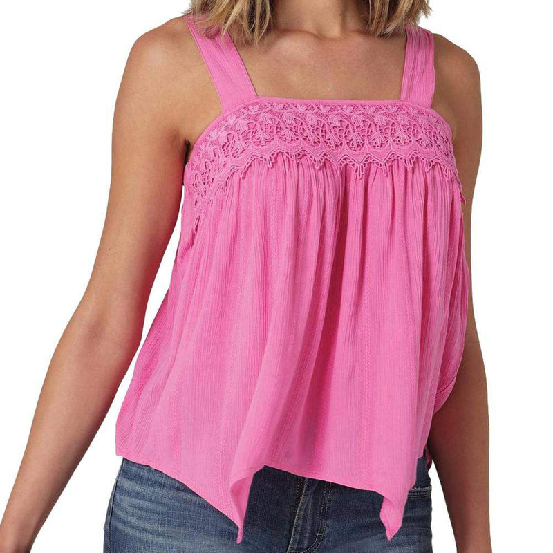 Wrangler Womens Light Fushsia Lace and Handkerchief Hem Top