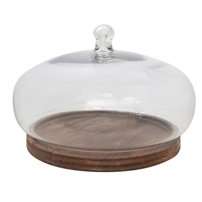 Glass Orb Shaped Cloche with Wood Base