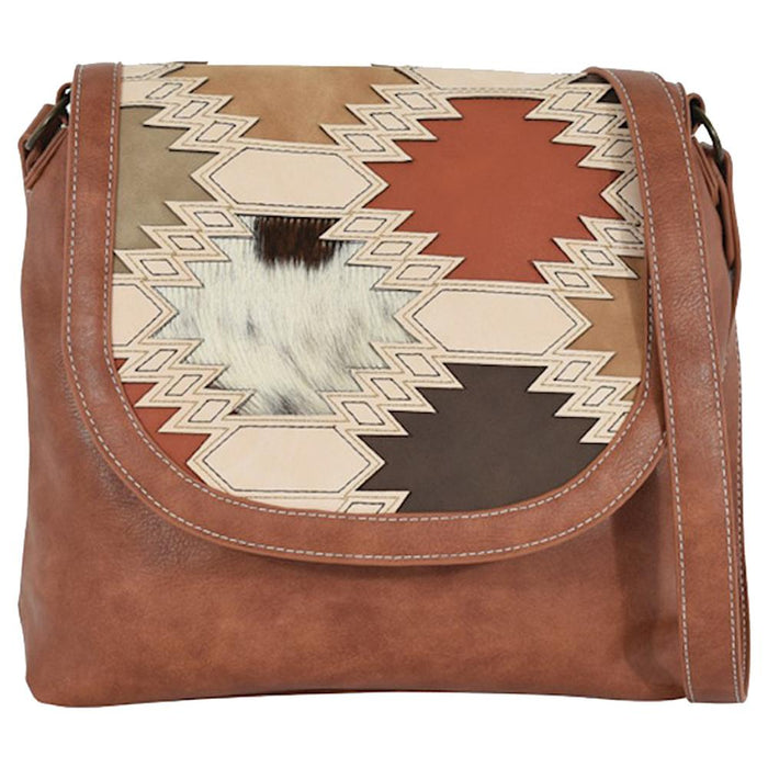 Cowhide Crossbody Zipper Accent Purse - Brindle and White